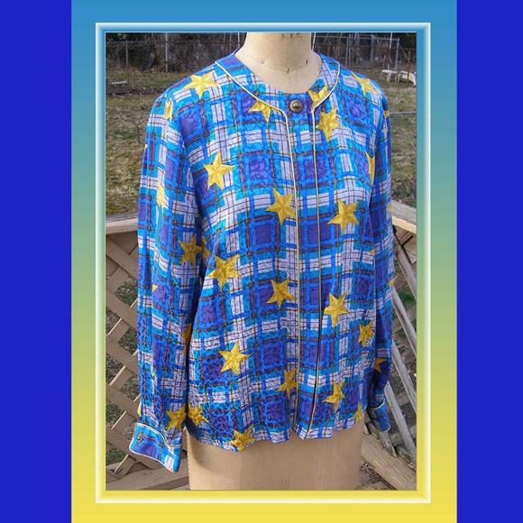Vintage sz8 Adrianna Papell SILK blouse Star Print
